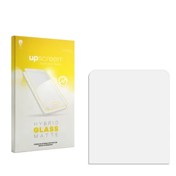 Front side of a product packaging with the brand logo upscreen. Next to it is the corresponding screen protector.