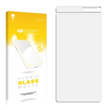 Front side of a product packaging with the brand logo upscreen. Next to it is the corresponding screen protector.