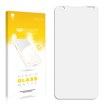 Front side of a product packaging with the brand logo upscreen. Next to it is the corresponding screen protector.