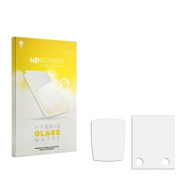 Front side of a product packaging with the brand logo upscreen. Next to it is the corresponding screen protector.