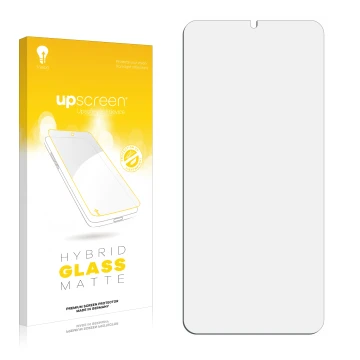 Front side of a product packaging with the brand logo upscreen. Next to it is the corresponding screen protector.