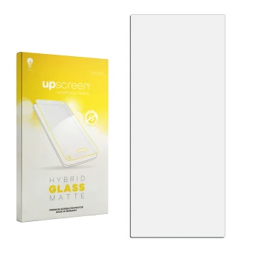 Front side of a product packaging with the brand logo upscreen. Next to it is the corresponding screen protector.