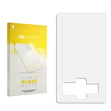 Front side of a product packaging with the brand logo upscreen. Next to it is the corresponding screen protector.