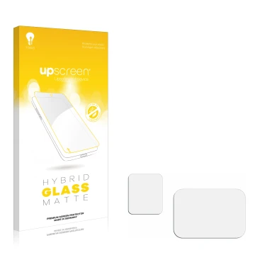 Front side of a product packaging with the brand logo upscreen. Next to it is the corresponding screen protector.