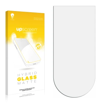 Front side of a product packaging with the brand logo upscreen. Next to it is the corresponding screen protector.