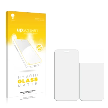 Front side of a product packaging with the brand logo upscreen. Next to it is the corresponding screen protector.