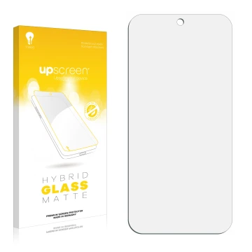 Front side of a product packaging with the brand logo upscreen. Next to it is the corresponding screen protector.