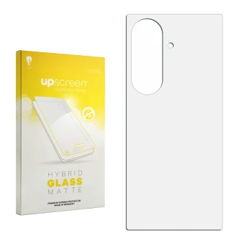 Front side of a product packaging with the brand logo upscreen. Next to it is the corresponding screen protector.
