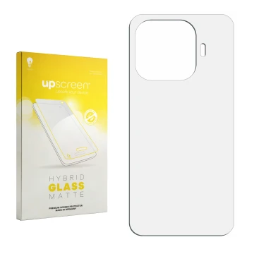 Front side of a product packaging with the brand logo upscreen. Next to it is the corresponding screen protector.