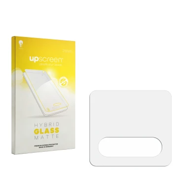 Front side of a product packaging with the brand logo upscreen. Next to it is the corresponding screen protector.