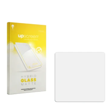 Front side of a product packaging with the brand logo upscreen. Next to it is the corresponding screen protector.