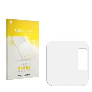 Front side of a product packaging with the brand logo upscreen. Next to it is the corresponding screen protector.
