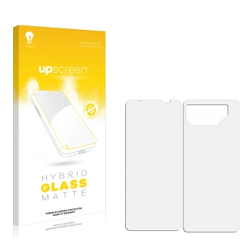 Front side of a product packaging with the brand logo upscreen. Next to it is the corresponding screen protector.