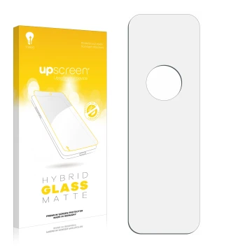 Front side of a product packaging with the brand logo upscreen. Next to it is the corresponding screen protector.