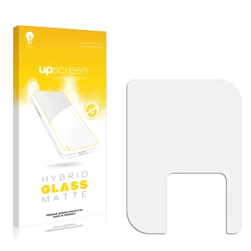 Front side of a product packaging with the brand logo upscreen. Next to it is the corresponding screen protector.