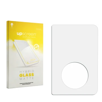 Front side of a product packaging with the brand logo upscreen. Next to it is the corresponding screen protector.