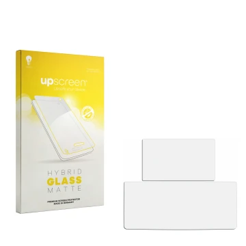 Front side of a product packaging with the brand logo upscreen. Next to it is the corresponding screen protector.