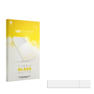 Front side of a product packaging with the brand logo upscreen. Next to it is the corresponding screen protector.