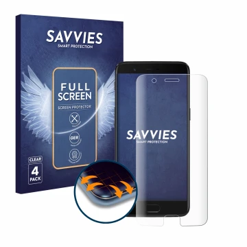 Front side of a product packaging with the brand logo Savvies. Next to it is the device OnePlus 5 shown with the corresponding