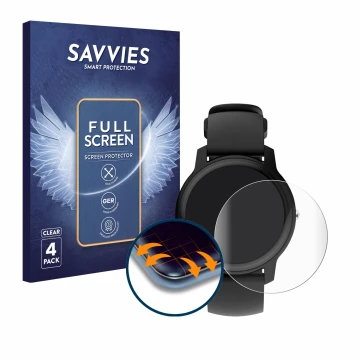 Front side of a product packaging with the brand logo Savvies. Next to it is the device Withings Move ECG shown with the corre