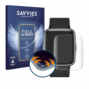 Front side of a product packaging with the brand logo Savvies. Next to it is the device Yamay SW020 shown with the correspondi