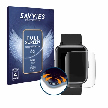 Front side of a product packaging with the brand logo Savvies. Next to it is the device Letsfit Fitness Tracker 1.3
