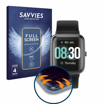 Front side of a product packaging with the brand logo Savvies. Next to it is the device Putare A58 shown with the correspondin