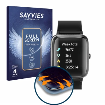 Front side of a product packaging with the brand logo Savvies. Next to it is the device Fkant 205G shown with the correspondin