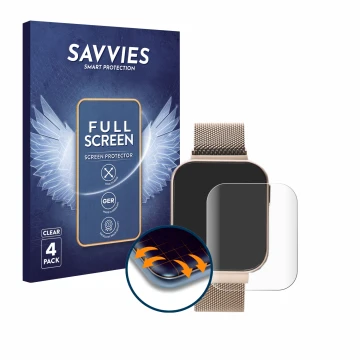Front side of a product packaging with the brand logo Savvies. Next to it is the device Liu Jo Smartwatch 1.4