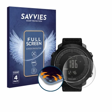 Front side of a product packaging with the brand logo Savvies. Next to it is the device North Edge Apache shown with the corre