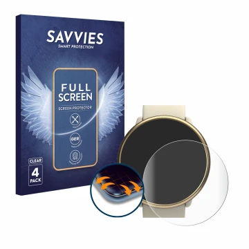Front side of a product packaging with the brand logo Savvies. Next to it is the device Polar Ignite 2 shown with the correspo