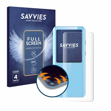 Front side of a product packaging with the brand logo Savvies. Next to it is the device AGPtek A19X shown with the correspondi