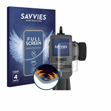 Front side of a product packaging with the brand logo Savvies. Next to it is the device Futaba T3PV shown with the correspondi
