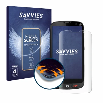 Front side of a product packaging with the brand logo Savvies. Next to it is the device Brondi Amico XS shown with the corresp