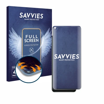 Front side of a product packaging with the brand logo Savvies. Next to it is the device realme GT 2 Pro shown with the corresp