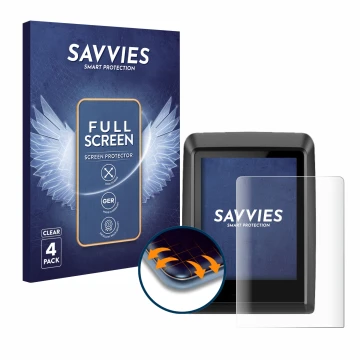 Front side of a product packaging with the brand logo Savvies. Next to it is the device Bosch Kiox 300 shown with the correspo