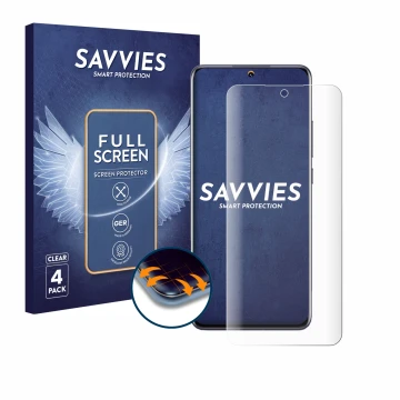 Front side of a product packaging with the brand logo Savvies. Next to it is the device Xiaomi 12X shown with the correspondin