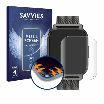 Front side of a product packaging with the brand logo Savvies. Next to it is the device Popglory P66 1.85