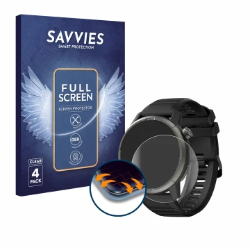 Front side of a product packaging with the brand logo Savvies. Next to it is the device Kiprun GPS 900 by Coros shown with the