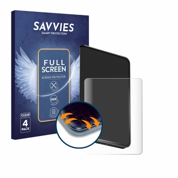 Front side of a product packaging with the brand logo Savvies. Next to it is the device Ledger Stax crypto wallet shown with t