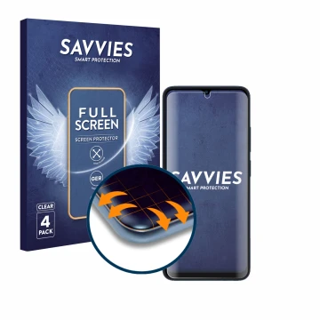Front side of a product packaging with the brand logo Savvies. Next to it is the device Xiaomi Redmi 12C shown with the corres