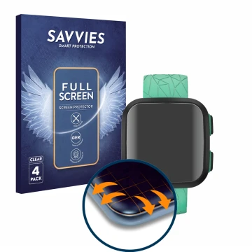 Front side of a product packaging with the brand logo Savvies. Next to it is the device Garmin Bounce shown with the correspon