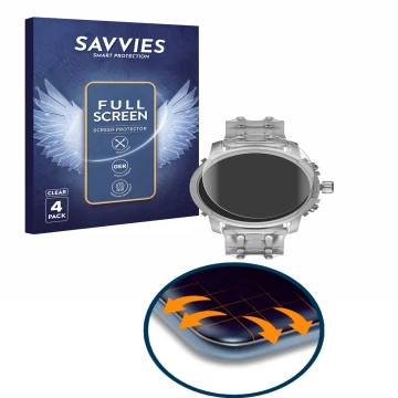 Front side of a product packaging with the brand logo Savvies. Next to it is the device Diesel Griffed (45,5 mm) shown with th