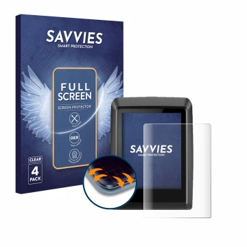 Front side of a product packaging with the brand logo Savvies. Next to it is the device Bosch Kiox 500 shown with the correspo