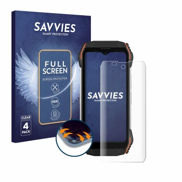 Front side of a product packaging with the brand logo Savvies. Next to it is the device Blackview N6000 shown with the corresp