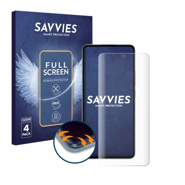 Front side of a product packaging with the brand logo Savvies. Next to it is the device Xiaomi 13T Pro shown with the correspo