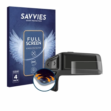 Front side of a product packaging with the brand logo Savvies. Next to it is the device Bosch Purion 200 shown with the corres
