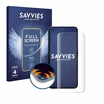 Front side of a product packaging with the brand logo Savvies. Next to it is the device Nothing Phone (1) (case-friendly) show