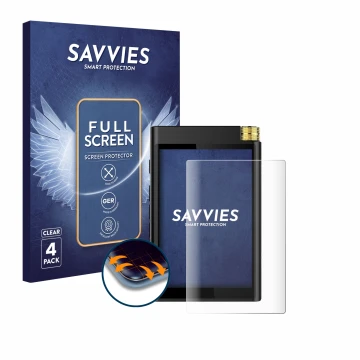 Front side of a product packaging with the brand logo Savvies. Next to it is the device Surfans F28 shown with the correspondi
