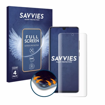 Front side of a product packaging with the brand logo Savvies. Next to it is the device Honor Magic 6 Lite shown with the corr